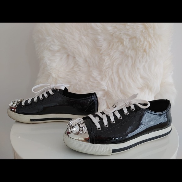 Miu Miu Swarovski CrystalToe Black Patent Sneaker - Picture 5 of 6